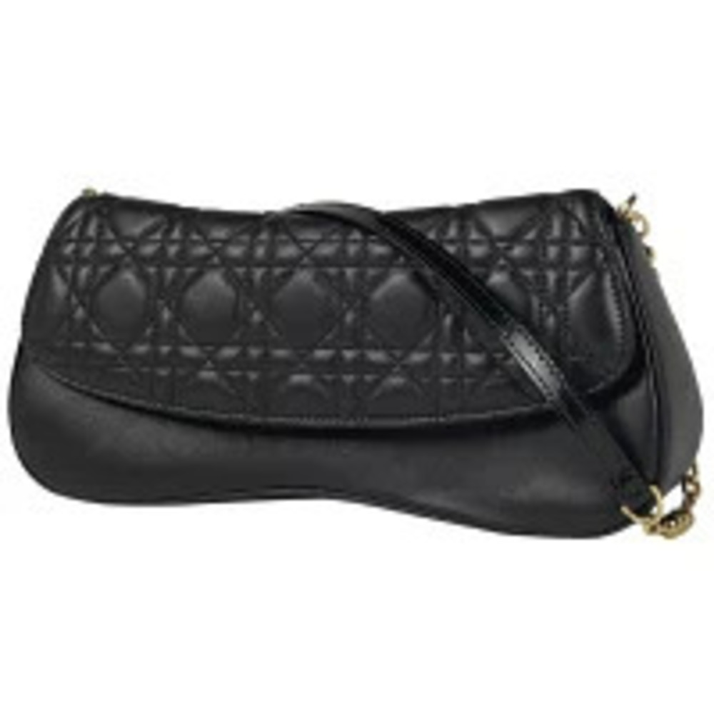 Christian Dior Cannage Chain Shoulder Bag Leather Black